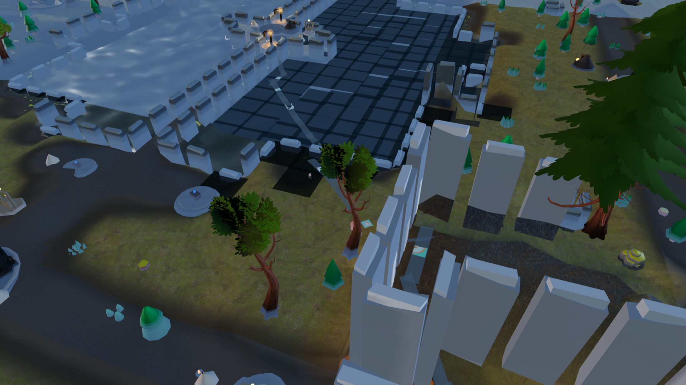 Wide in-game citadel map with roads, terrain, and structures.