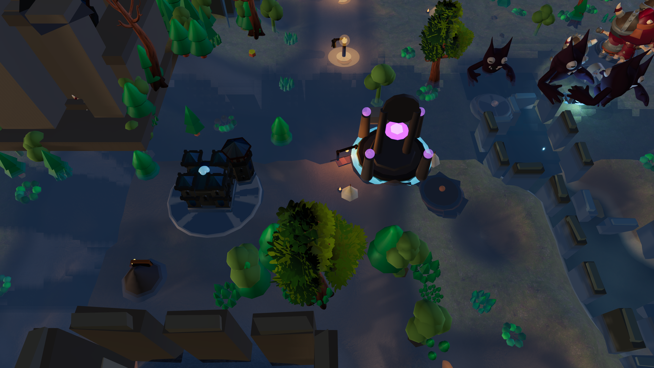 First Light map overview with towns, roads, water, forests, and guarded sites.